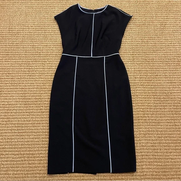 Maggy London Navy Blue Knee Length Shift Dress Contrast Piping 6 - Picture 1 of 7